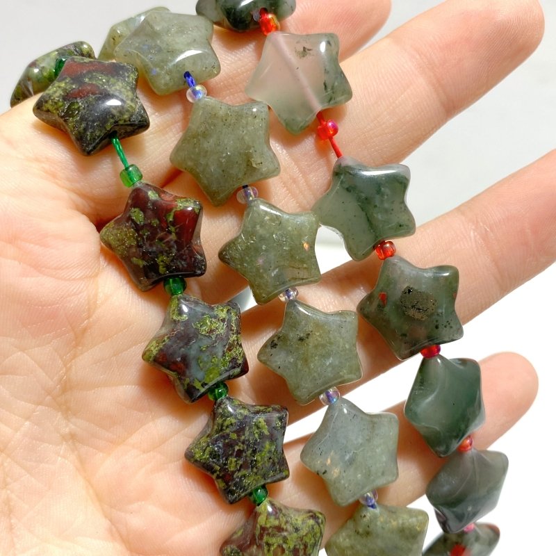 3 Types 1.5CM Drilled Star DIY Beads Strands Wholesale Dragon Blood Stone Labradorite