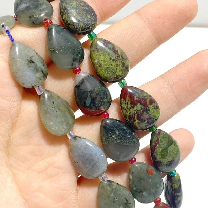 3 Types Mini Drilled Waterdrop Shape DIY Beads Strands Wholesale Dragon Blood Stone Labradorite