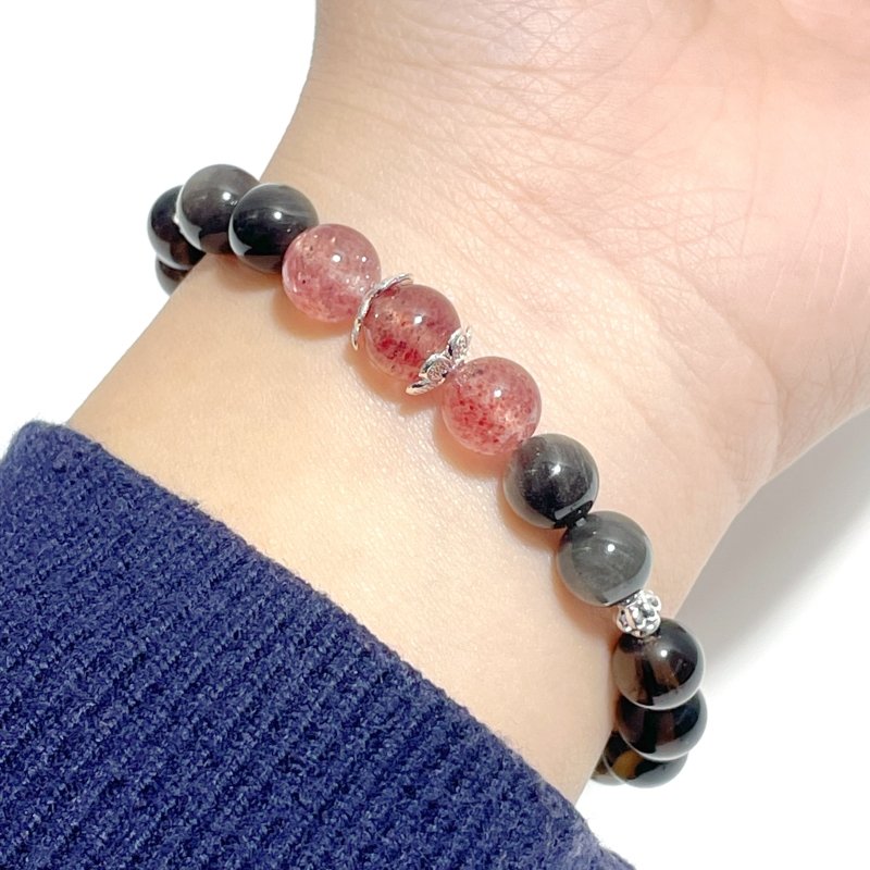 Strawberry Quartz Smoky Quartz Silver Sheen Obsidian DIY Bracelet Wholesale Original Design