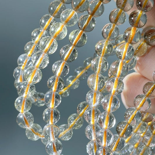 10 Pieces 8mm Rutile Quartz Beads 3-Loop Bracelet/Necklace For DIY
