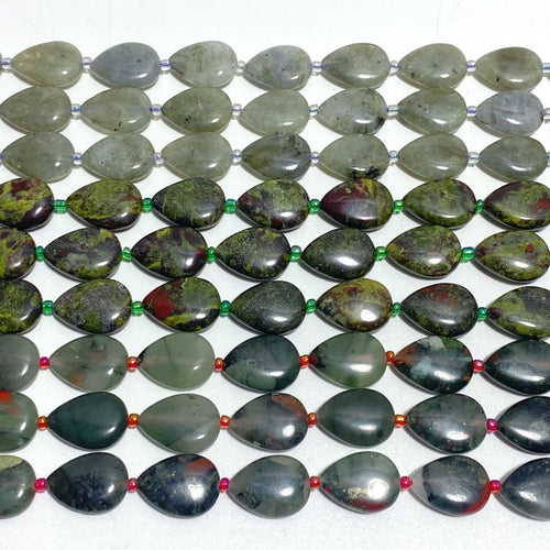 3 Types Mini Drilled Waterdrop Shape DIY Beads Strands Wholesale Dragon Blood Stone Labradorite