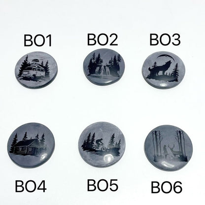 4cm Black Obsidian Forest Landscape Engraved Round Slices DIY Wholesale