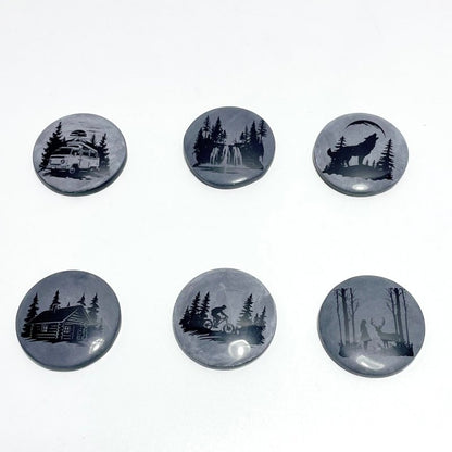 4cm Black Obsidian Forest Landscape Engraved Round Slices DIY Wholesale