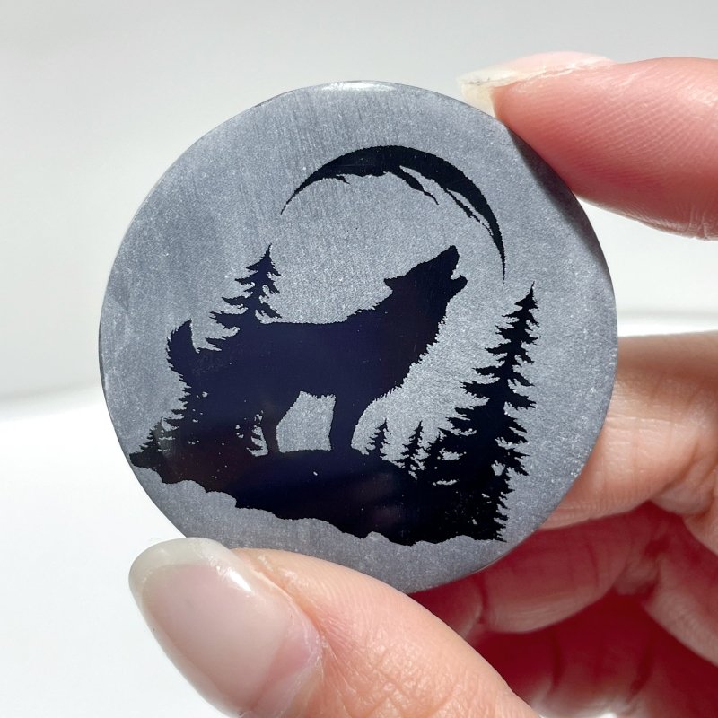 4cm Black Obsidian Forest Landscape Engraved Round Slices DIY Wholesale