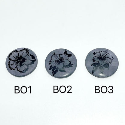 4cm Black Obsidian Hawaiian Flowers Engraved Round Slices DIY Wholesale