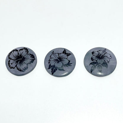 4cm Black Obsidian Hawaiian Flowers Engraved Round Slices DIY Wholesale