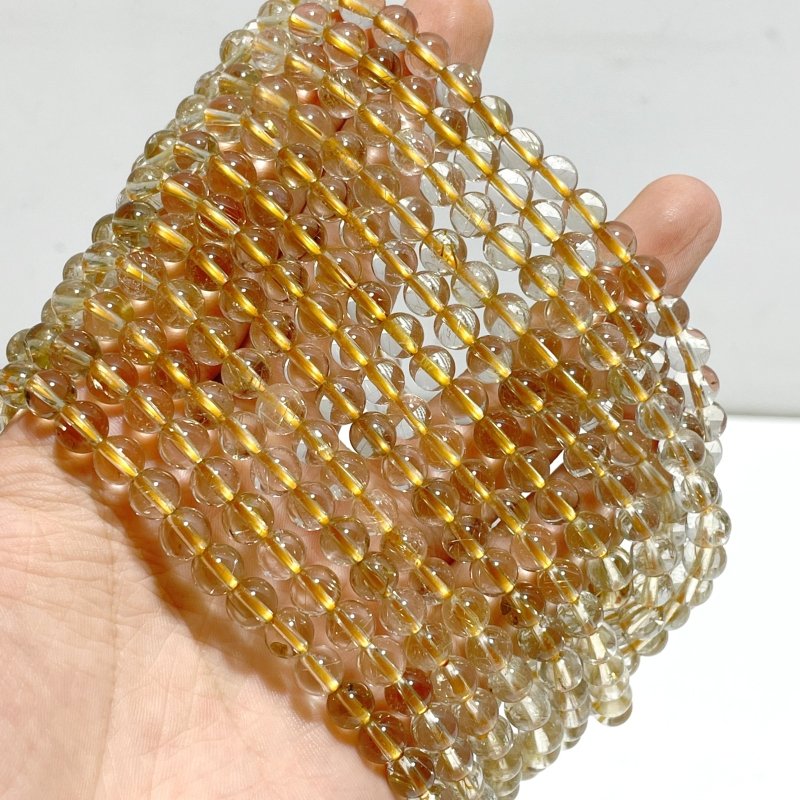 6 Pieces 6mm Rutile Quartz Beads 3-Loop Bracelet/Necklace For DIY