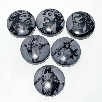 Black Obsidian Engraved Jesus Christ Round Slices DIY Accessories Wholesale