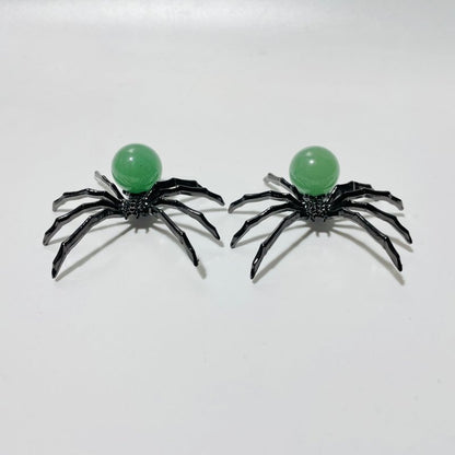 Green Aventurine Crystal Sphere Spider Ornament Handmade Alloy Spider DIY Wholesale