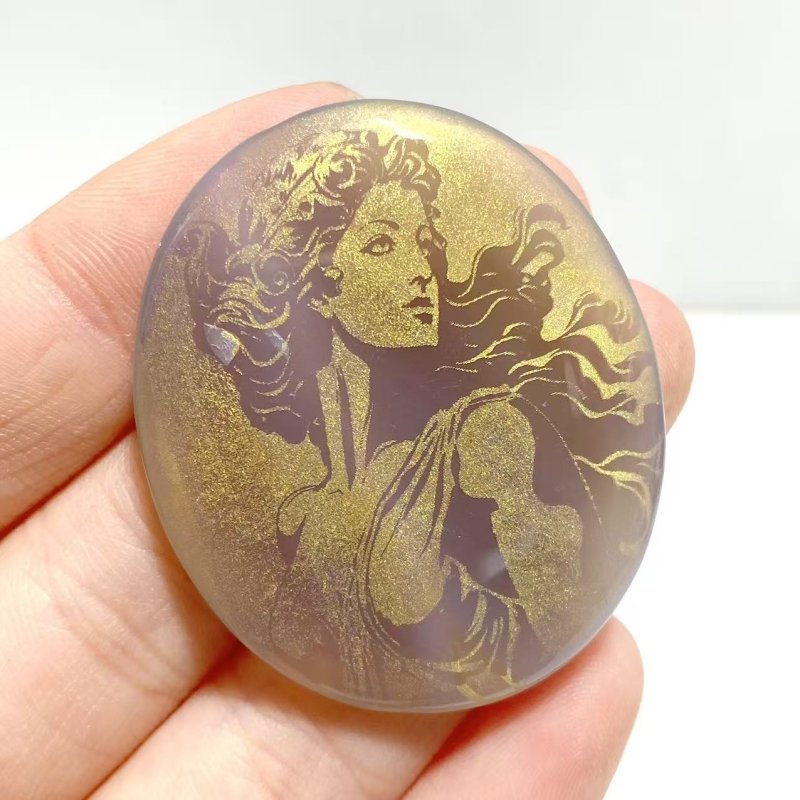 Laser Printing Golden Twelve Olympians Agate Stone DIY Accessories Wholesale