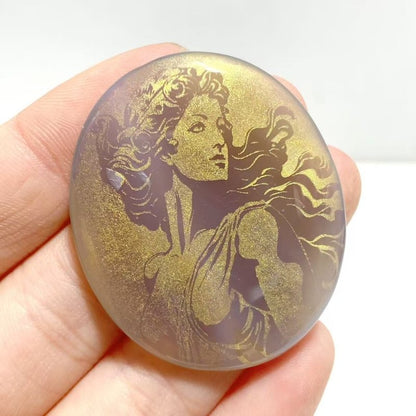Laser Printing Golden Twelve Olympians Agate Stone DIY Accessories Wholesale