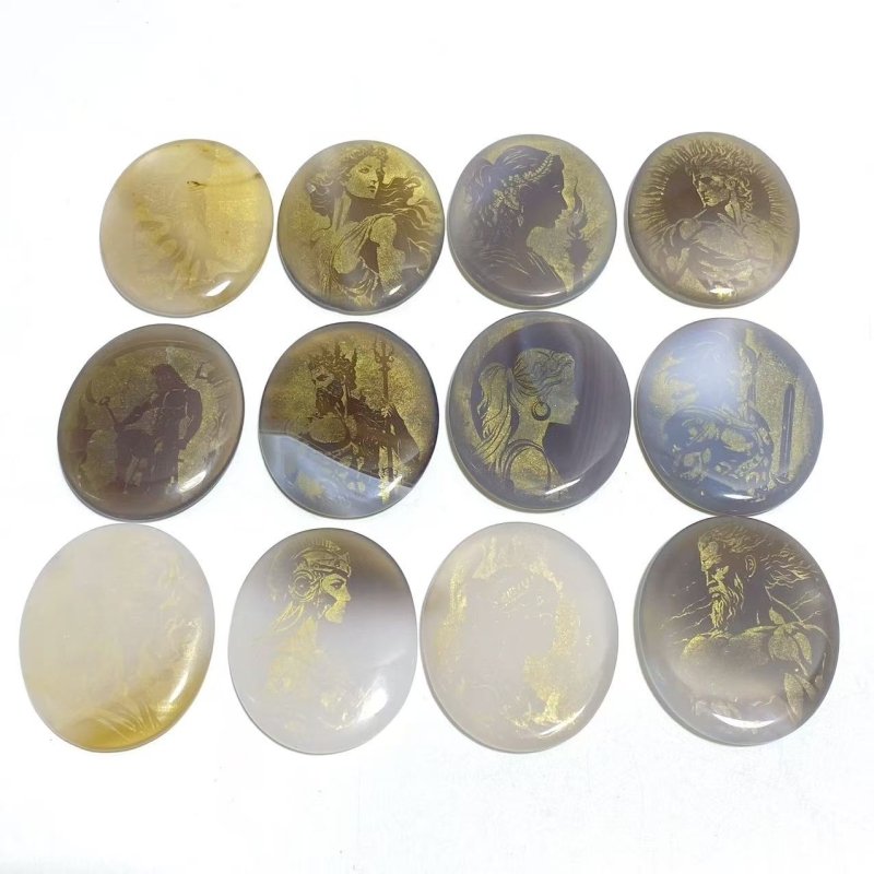 Laser Printing Golden Twelve Olympians Agate Stone DIY Accessories Wholesale