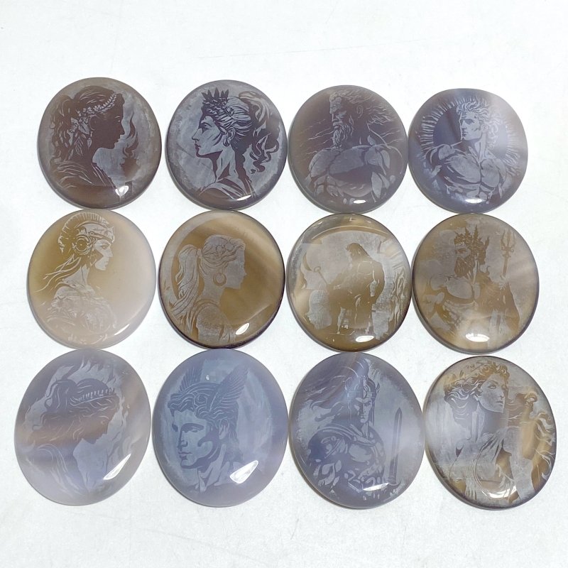 Laser Printing Silver Twelve Olympians Agate Stone DIY Accessories Wholesale