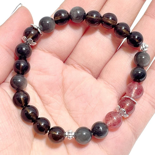 Strawberry Quartz Smoky Quartz Silver Sheen Obsidian DIY Bracelet Wholesale Original Design