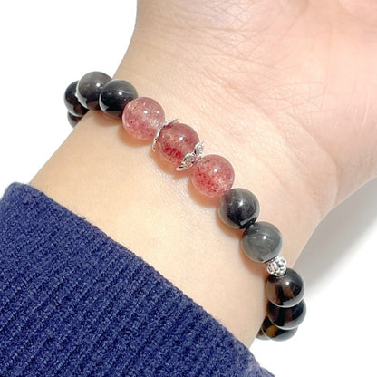 Strawberry Quartz Smoky Quartz Silver Sheen Obsidian DIY Bracelet Wholesale Original Design